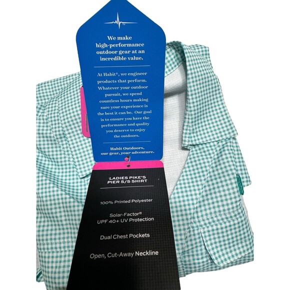 Habit Pike's Pier Fishing Shirt UPF 40+ Turquoise Check Ladies Medium MSRP 34.99 - Picture 8 of 13